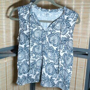 Loft Navy Paisley on Cream Sleeveless Blouse
